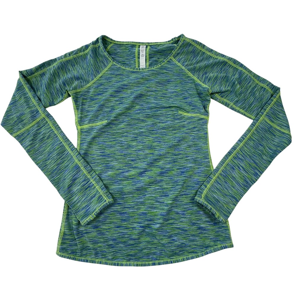 Lululemon Swiftly Tech Long Sleeve Top Lime Green Blue Space Dye Size 6
